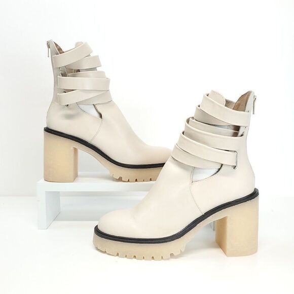Free People Jesse Cutout Heeled Boots Leather Lugged Sole Ankle Boots Size 39 - Picture 6 of 13